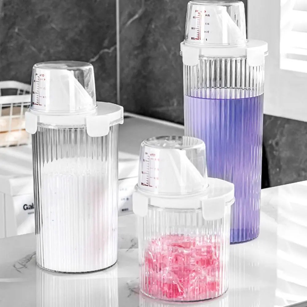 Transparent Laundry Detergent Dispenser Bottle with Measuring Cup Multipurpose Laundry Powder Storage Box Sealed