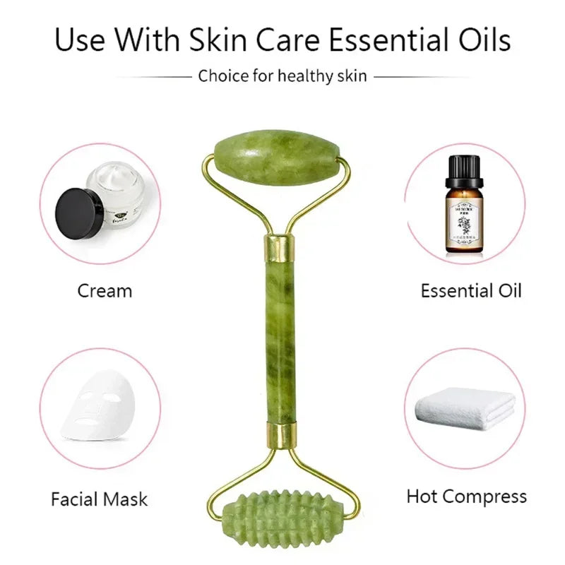 Facial Smooth Beauty Massage Natural Jade Roller Massager Face Liftting Massager Anti-Wrinkle Gua Sha Beauty Skin Care Tool