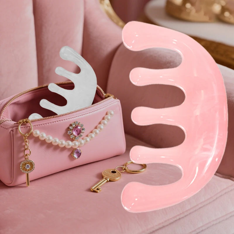 1PCS Five Tooth Massage Comb Resin White/Pink Head Massage Comb for Home Use Portable Massage Comb
