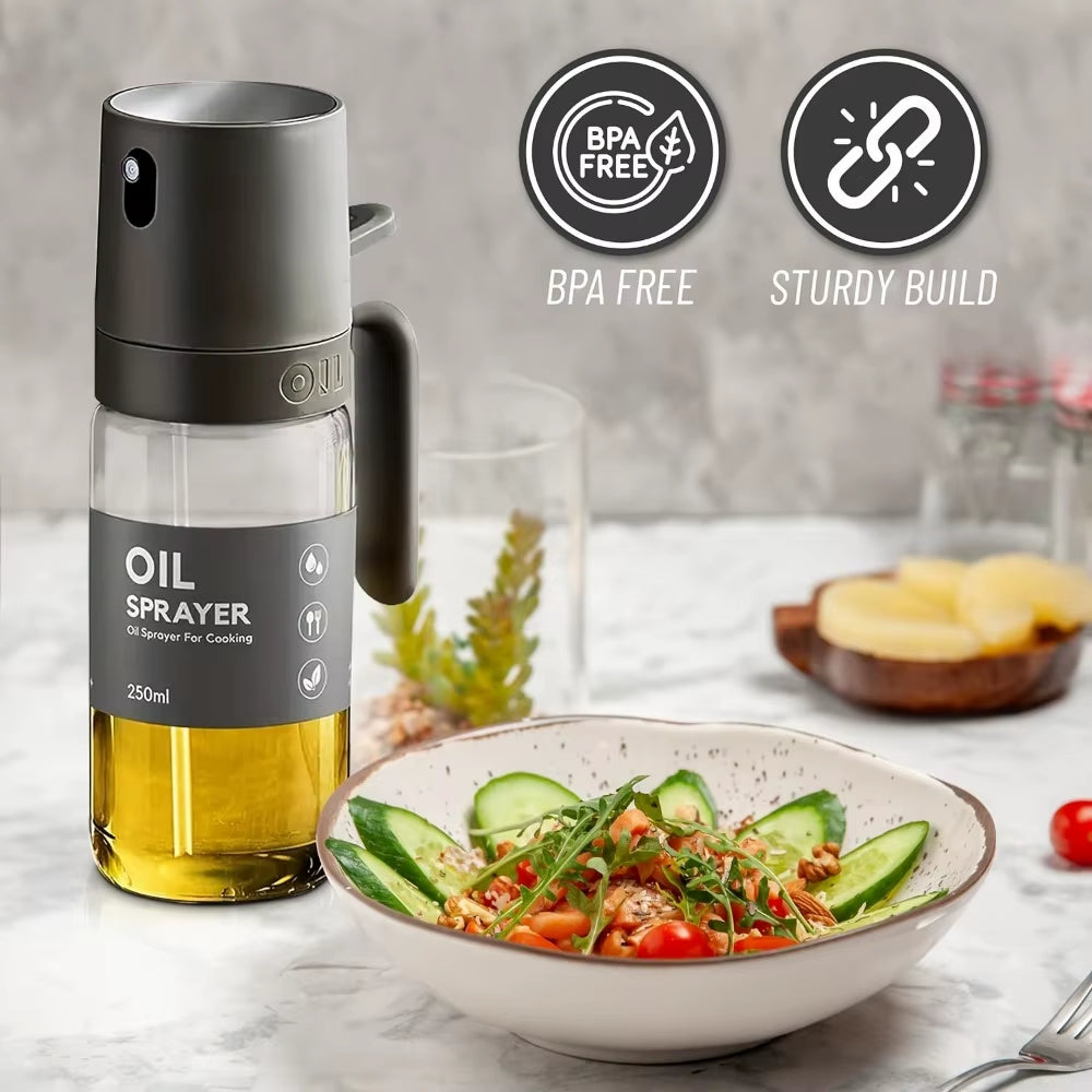 250ML Oil Sprayer, High Borosilicate Glass BPA Free Cooking Mister, Olive Oil Sprayer for Air Fryer, Salad, BBQ, Kitchen Gadget