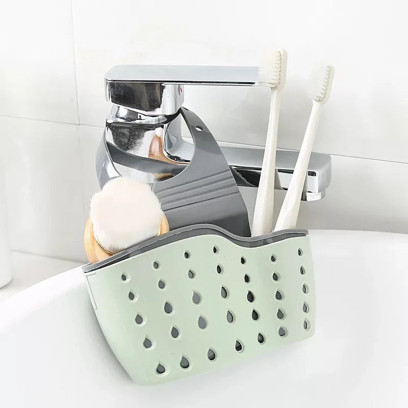 Adjustable Kitchen Sink Sponge Holder with Hanging Drain Basket - 1Pc Kitchen Organizer Gadgets