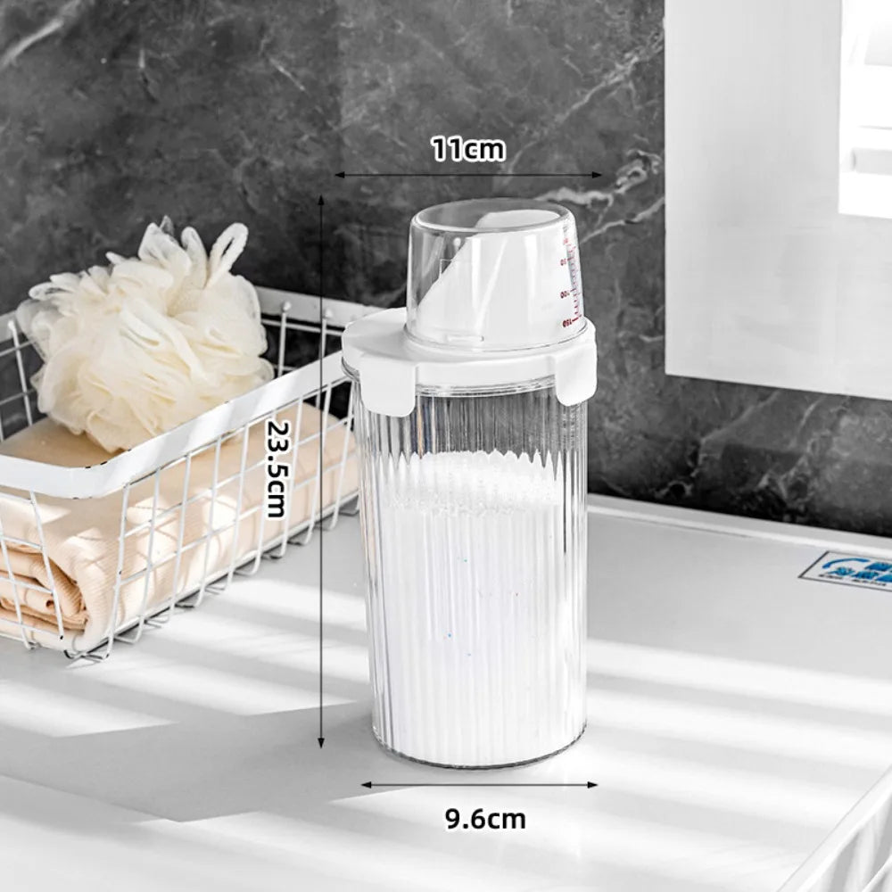 Transparent Laundry Detergent Dispenser Bottle with Measuring Cup Multipurpose Laundry Powder Storage Box Sealed