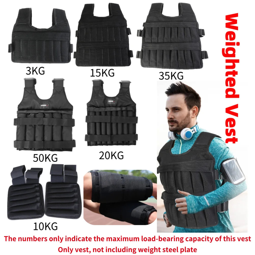 3/15/20/35/50Kg Workout Weight Jacket Adjustable Weighted Exercise Vest Workout Equipment for Running Training Jogging Walking