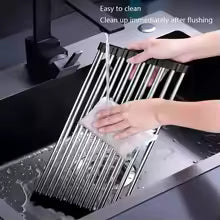 Stainless Steel Drying Rack, Foldable Sink Rack Mat, Fruit & Vegetable Draining Rack, Dining Table Heat Insulation Pad