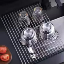 Stainless Steel Drying Rack, Foldable Sink Rack Mat, Fruit & Vegetable Draining Rack, Dining Table Heat Insulation Pad
