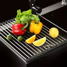 Stainless Steel Drying Rack, Foldable Sink Rack Mat, Fruit & Vegetable Draining Rack, Dining Table Heat Insulation Pad
