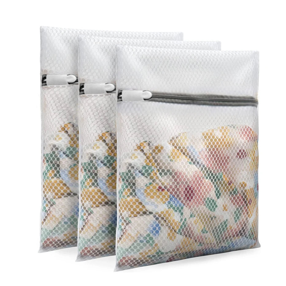3Pcs Zippered Mesh Laundry Bag Polyester Laundry Wash Bags Coarse Net Laundry Basket Laundry Bags for Washing Machines Bra Bag