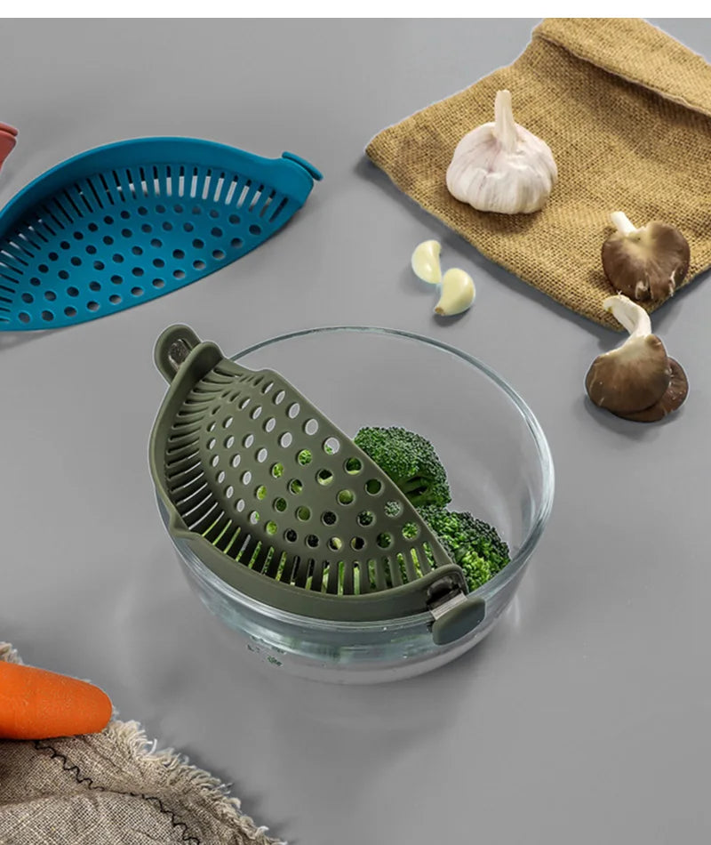 Silicone Pot Side Drainer Vegetable Noodle Drainage Filter Pour Baffle Kitchen Gadgets