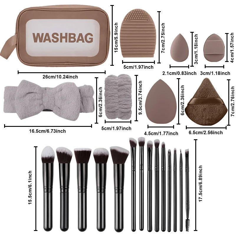 New 14PCS Makeup Brushes Set Foundation Eyeshadow Highlighter Blush Concealer Female Beauty Tool Puff Beauty Sponges Thumb Puffs