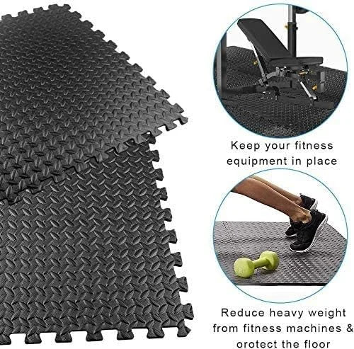 Foam Gym Mat 12 Pieces - Interlocking Puzzle Mat for Home Gym Heavy Duty Gym Floor Mat, Black