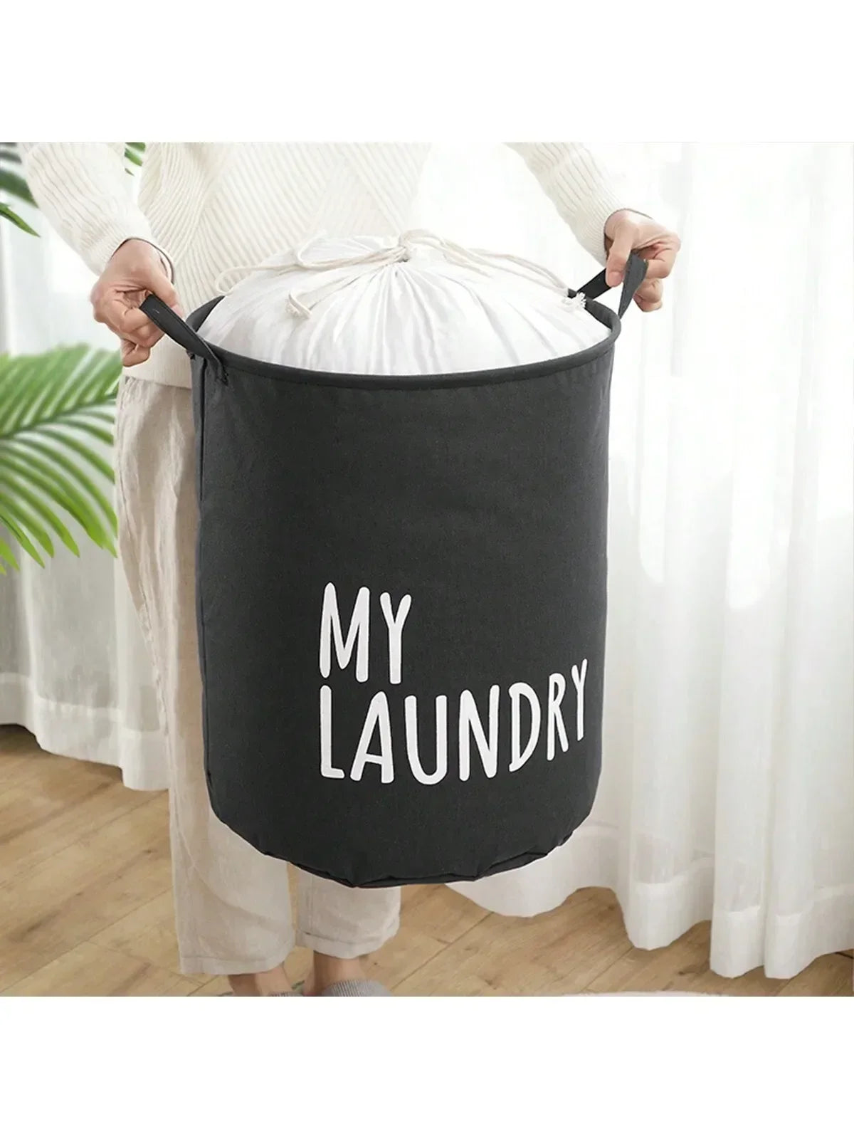 Cotton and Linen Laundry Basket Household Foldable Laundry Basket Waterproof Clothes and Toys Storage Bucket Laundry Supplies