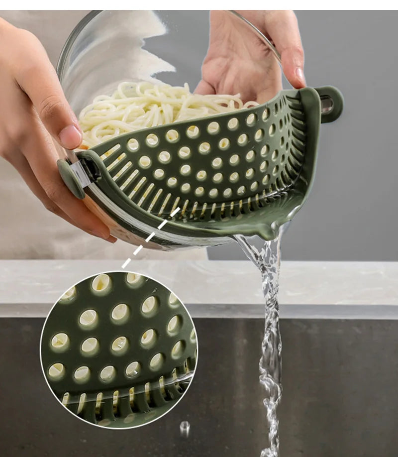 Silicone Pot Side Drainer Vegetable Noodle Drainage Filter Pour Baffle Kitchen Gadgets