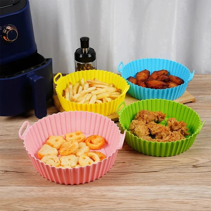 1/2 Airfryer Silicone Basket Oven Baking Tray Silicone Mold for Air Fryer Pizza Fried Chicken Basket Air Fryer Baking Dishes Pan