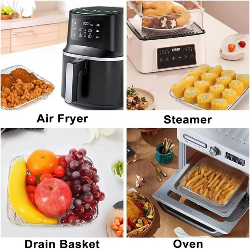 Durable Stackable Air Fryer Rack Non-Stick Stainless Steel Airfryer Tray Grill Basket Kitchen Gadgets
