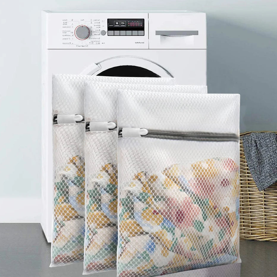 3Pcs Zippered Mesh Laundry Bag Polyester Laundry Wash Bags Coarse Net Laundry Basket Laundry Bags for Washing Machines Bra Bag