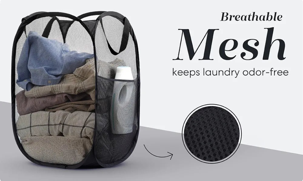 Large Laundry Basket Collapsible Mesh Pop up Laundry Hamper Side Pocket Breathable Clothes Storage Laundry Storage Organization