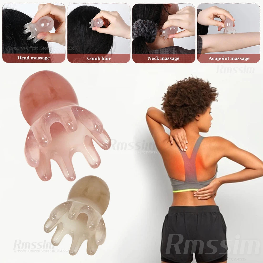 Resin Octopus Massage Comb Head Meridian Scraping Scalp Massage Brush Acupuncture SPA Guasha Massage Comb Fatigue Relief Massage