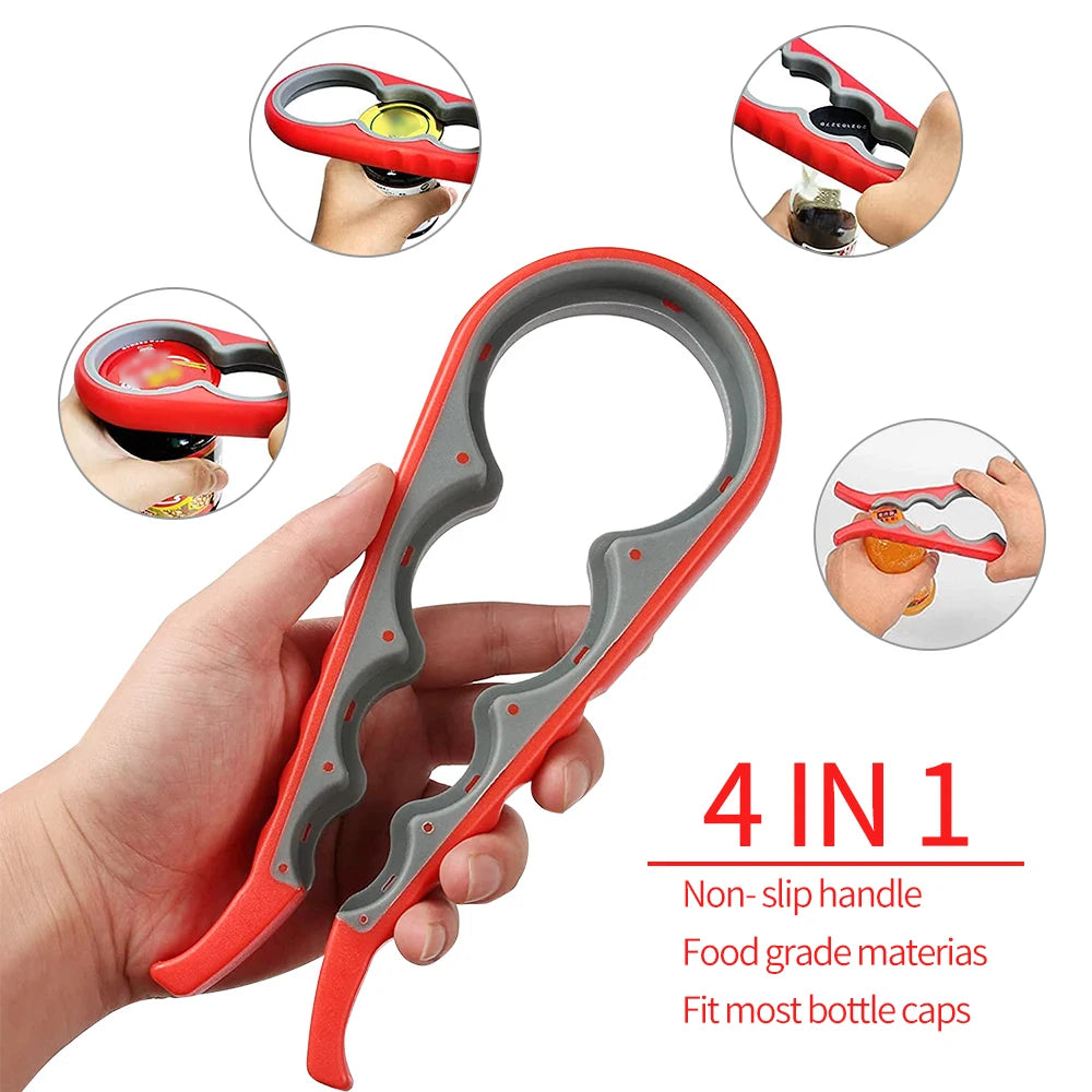 Kitchen Gadgets 4 In1 Lid Jar Opener Kitchen Tools Handy Screw Cap Best Openers Multi Purpose Can Non-Slip Bottle Home Gadget
