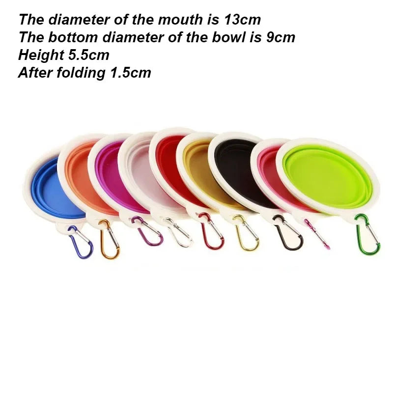 The White Frame Folding Pet Bowl Has a Buckle for Walking Dogs and Picnics with Pets Silicone Materials Pets to Drink and Feed