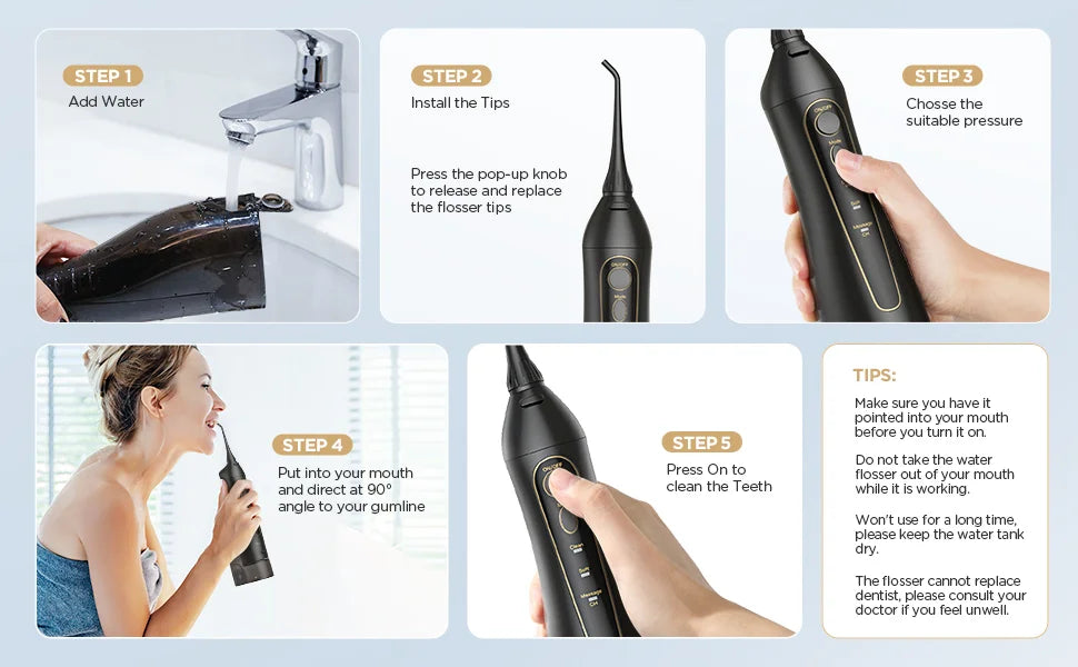 Water Flossers Oral Irrigator Rechargeable Portable Dental 3 Modes Water Tank for Teeth 300ML Waterproof Teeth Cleaner