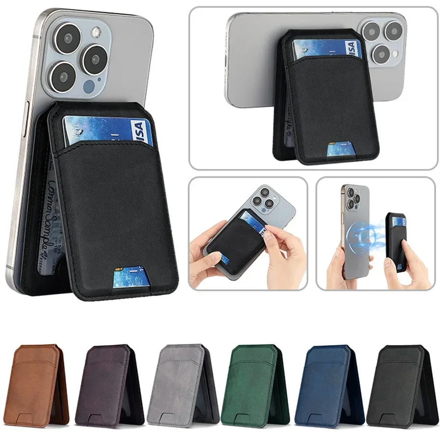 Magsafe Case Phone Back Cover Magnetic Pu Leather Wallet Card Holder Pocket Stand Cardholder for Apple Iphone Samsung Billetera