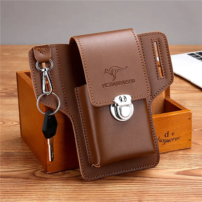 Phone Belt Bag for Men Bags Cell Phone Loop Holster Phone Pouch Wallet High Quality Multifunctional PU Leather Phone Case