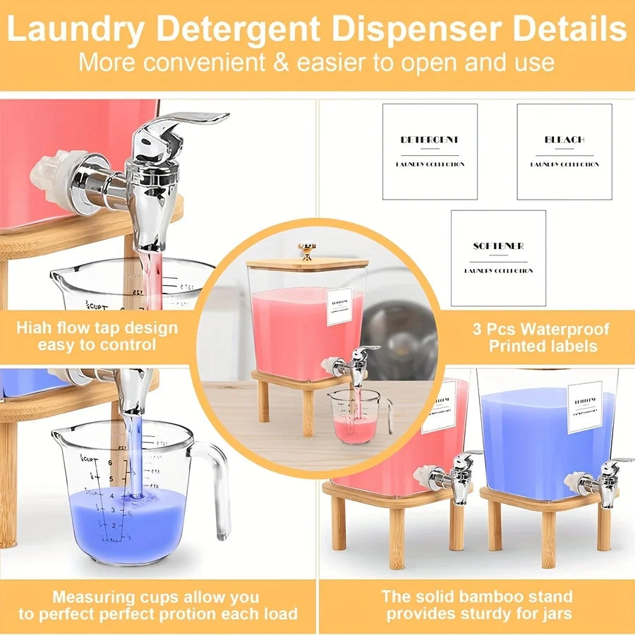 Laundry Detergent Dispenser, Laundry Liquid Dispenser with Stainless-Steel Tap, Liquid Laundry Soap Dispenser Fabric Softener