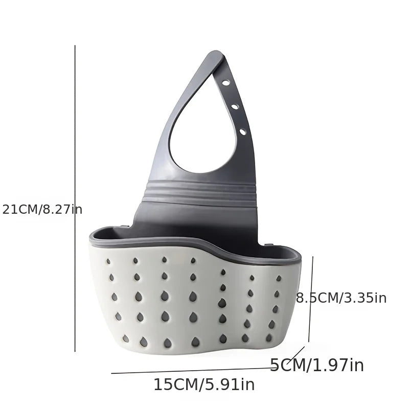Adjustable Kitchen Sink Sponge Holder with Hanging Drain Basket - 1Pc Kitchen Organizer Gadgets