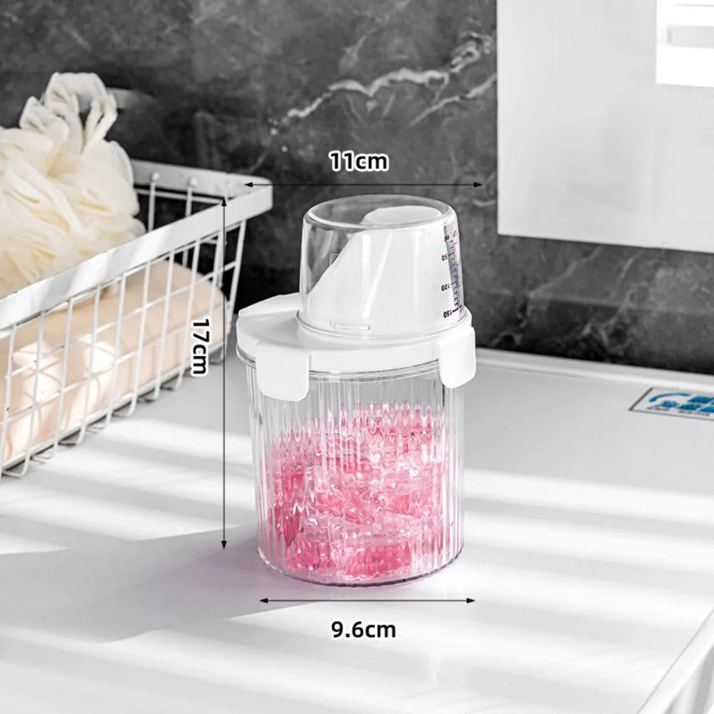 Transparent Laundry Detergent Dispenser Bottle with Measuring Cup Multipurpose Laundry Powder Storage Box Sealed