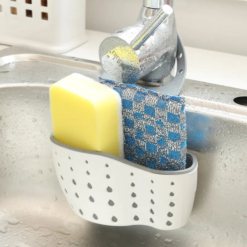 Adjustable Kitchen Sink Sponge Holder with Hanging Drain Basket - 1Pc Kitchen Organizer Gadgets