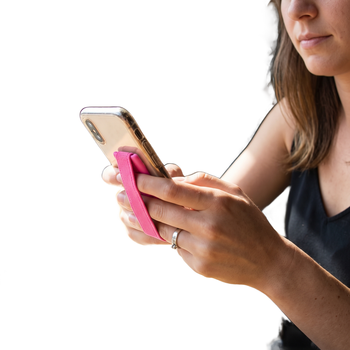 Elastic phone finger strap with clean isolated background